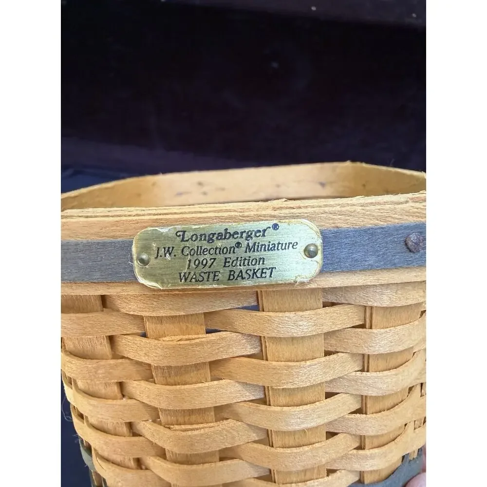 Longaberger 1997 Waste Basket Combo J W Collection Miniature Complete & Figurine